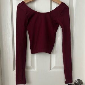 Wild Fable Red Long Sleeve Fitted Crop Bodysuit